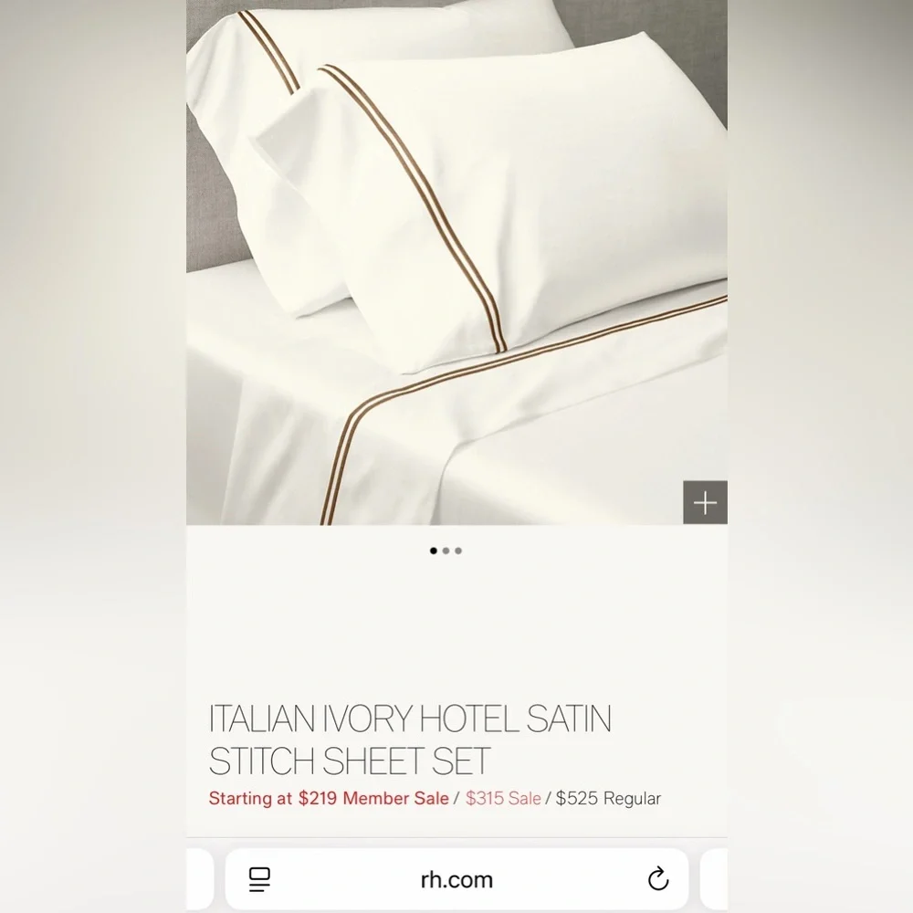 Restoration Hardware Italian Ivory Hotel Satin Queen Flat Sheet